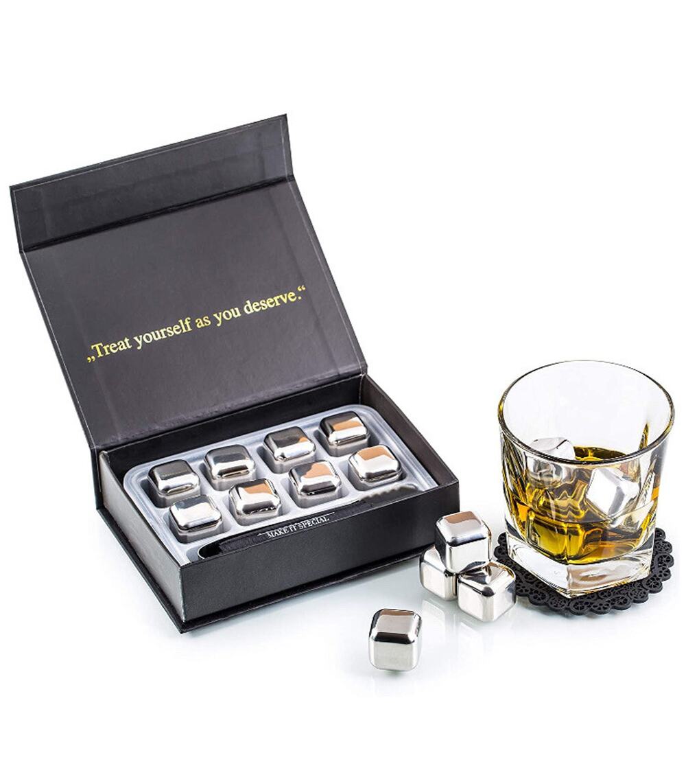 Exclusive Whiskey Stones Gift Set - Reusable Ice Cubes - Coasters + Ice Tongs